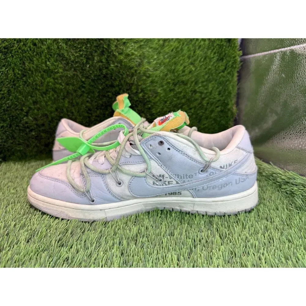 Nike X Off-White Dunk Low DM1602-108 Athletic Sneaker Mens 9.5 White Leather Gym